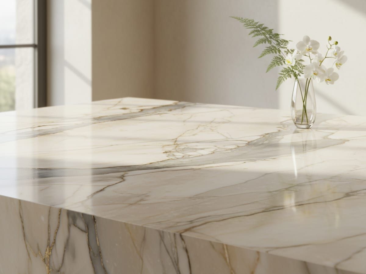 Close-up of marble countertop with natural veining