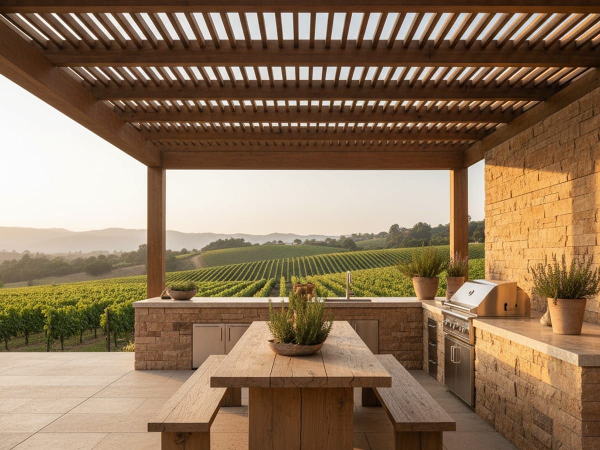 Outdoor kitchen with stone countertops